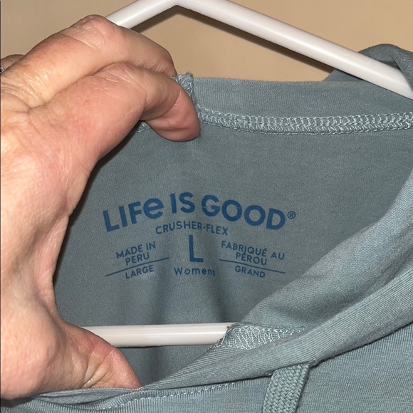 Life is Good Blue Hoodie with Good Vibes Print - Picture 2 of 10